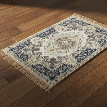 Dywanik dekoracyjny w stylu tureckim z granatową bordiurą 45 x 30 cm