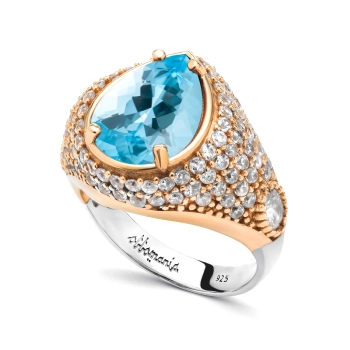 Srebrny pierścionek z błękitnym topazem w stylu ottomańskim