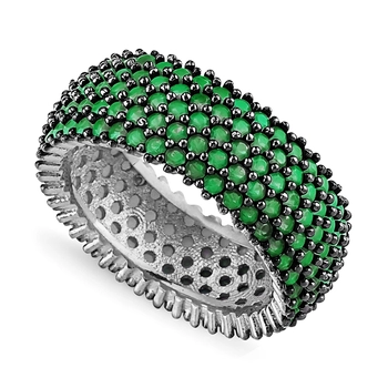 Szeroka obrączka srebrna z zielonymi cyrkoniami