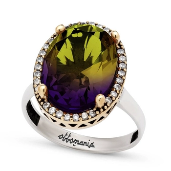 Srebrny pierścień z ametrynem i cyrkoniami