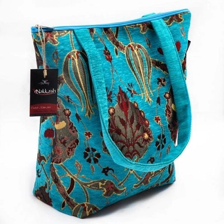 Niebieska materiałowa torebka w orientalne wzory