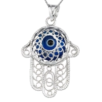 Naszyjnik srebrny hamsa ręka fatimy