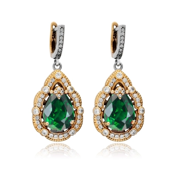 Kolczyki srebrne ze szmaragdem i cyrkoniami