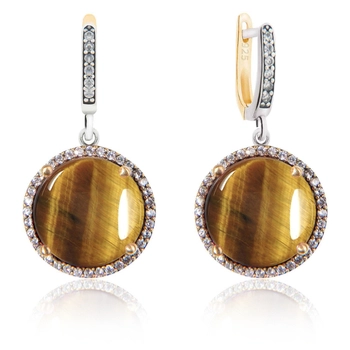 Srebrne okrągłe kolczyki z tygrysim okiem