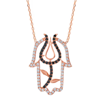 Naszyjnik srebrny hamsa z tulipanem