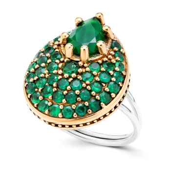 Pierścionek srebrny regulowany ze szmaragdem - Pierścień Ogrodu Nimet