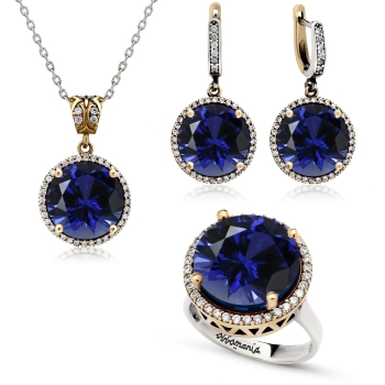 Srebrny komplet z szafirem