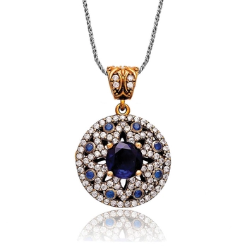 Masywny, gwieździsty srebrny naszyjnik z szafirami próba 925