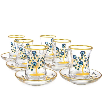 Duży zestaw tureckich szklanek do herbaty - Drzewo Ochrony