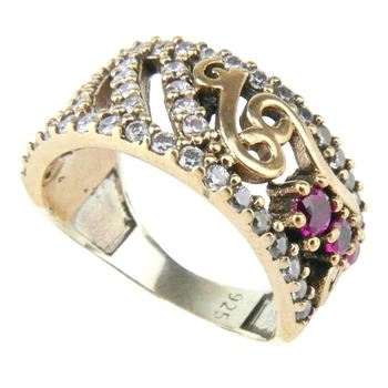 Srebrna obrączka z rubinami