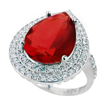 Srebrny pierścień z rubinem i cyrkoniami