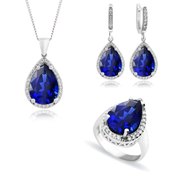 Delikatny komplet Sułtanki Hurrem z szafirami - srebro 925