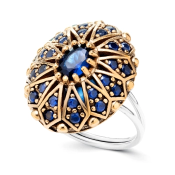 Pierścionek srebrny regulowany z szafirem - Pierścień Gwiazd Nimet