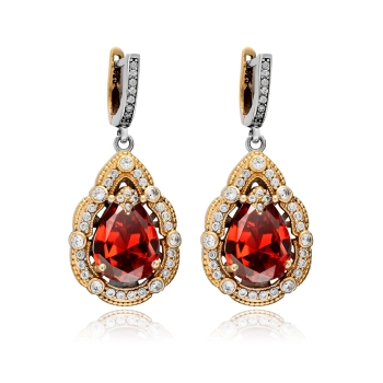 Kolczyki srebrne z granatem i cyrkoniami