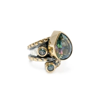 Pierścionek srebrny z mistycznym topazem w kształcie gruszki - Wyprawa przez orient