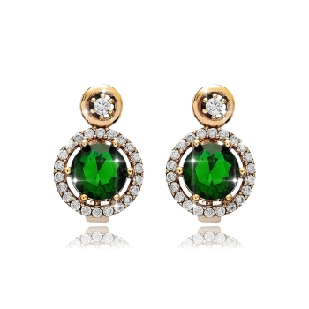 Srebrne kolczyki ze szmaragdem i cyrkoniami
