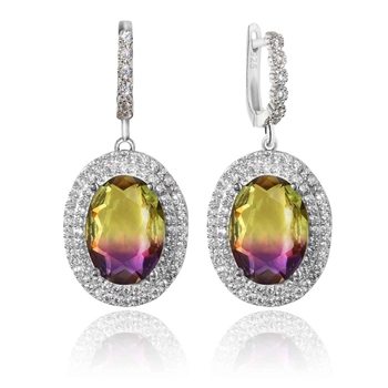 Owalne srebrne kolczyki z ametrynem