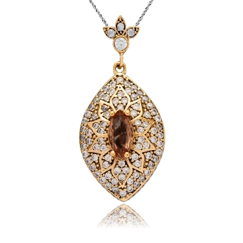 Orientalny owalny naszyjnik srebrny z zultanitem i cyrkoniami