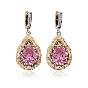 Kolczyki srebrne z różowym topazem i cyrkoniami