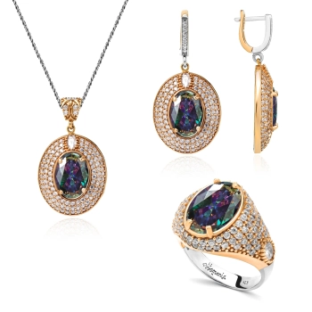 Komplet srebrny z mistycznym topazem w stylu ottomańskim