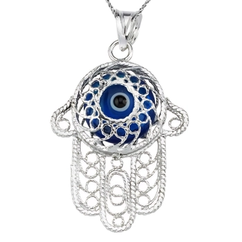 Naszyjnik srebrny hamsa ręka fatimy