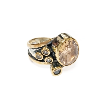 Srebrny pierścionek z dużym złotym topazem - Wyprawa przez orient