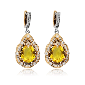 Kolczyki srebrne z cytrynem i cyrkoniami