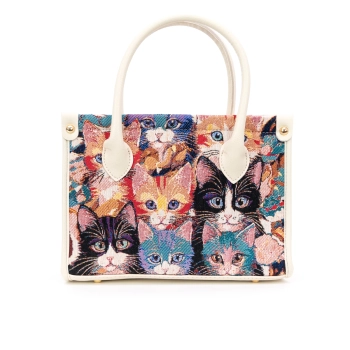 Torebka z gobelinu i ekoskóry – wzór z kolorowymi kotami