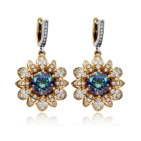 Kolczyki srebrne w kształcie kwiatów z mistycznym topazem i cyrkoniami