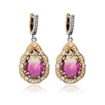 Kolczyki srebrne z ametrynem i cyrkoniami