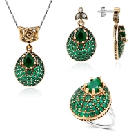 Komplet srebrny ze szmaragdem - Biżuteria Ogrodu Nimet