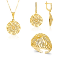 Pozłacany ażurowy komplet biżuterii ze srebra 925 - Złoto Haremu