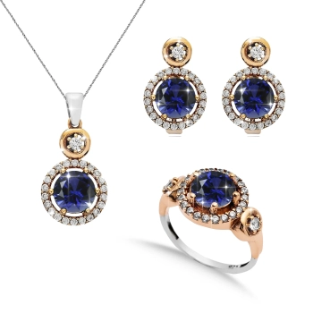 Srebrny komplet biżuterii z szafirem i cyrkoniami