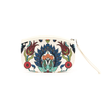 Sztywna gobelinowa saszetka z kwiatowym wzorem