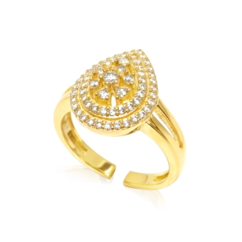 Pierścionek pozłacany srebro 925 z cyrkoniami, regulowany - Złoto Haremu