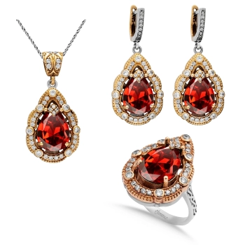 Komplet srebrny z granatem i cyrkoniami
