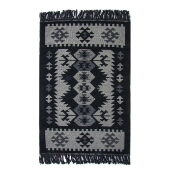 Dywan turecki kilim 90 x 60 cm - bawełniany, czarno-szary wzór