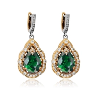 Kolczyki srebrne ze szmaragdem i cyrkoniami