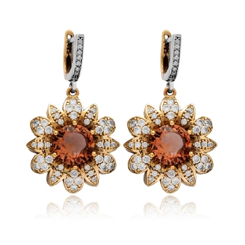 Kolczyki srebrne w kształcie kwiatów z zultanitem i cyrkoniami