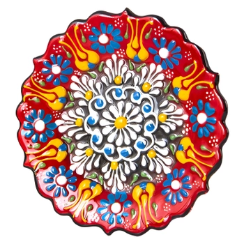 Ręcznie zdobiony ceramiczny talerzyk - rękodzieło - 13 cm