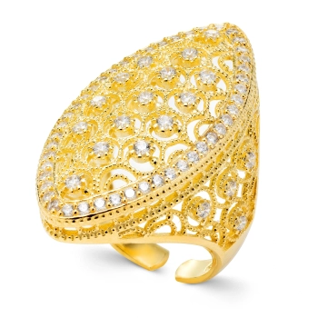 Pozłacany owalny pierścionek ze srebra 925, ażurowy, regulowany - Złoto Haremu