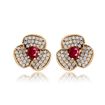 Kolczyki srebrne z rubinem i cyrkoniami - bigiel angielski