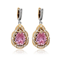 Kolczyki srebrne z różowym topazem i cyrkoniami