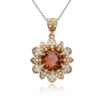 Naszyjnik srebrny w kształcie kwiatu z zultanitem i cyrkoniami