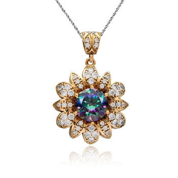 Naszyjnik srebrny w kształcie kwiatu z mistycznym topazem i cyrkoniami