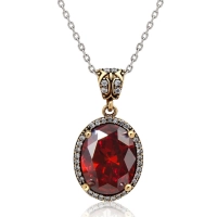 Srebrny naszyjnik z granatem i cyrkoniami