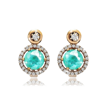 Srebrne kolczyki z zielonym turmalinem paraiba i cyrkoniami