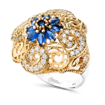 Masywny pierścionek ze srebra 925 z szafirami - Złoto Haremu