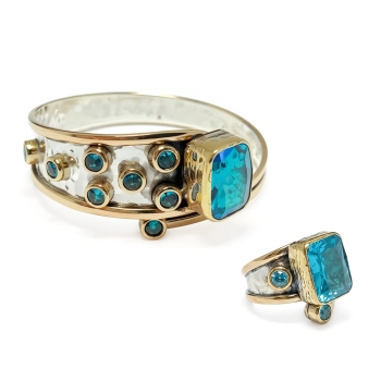 Komplet srebrny z prostokątnym błękitnym topazem - Wyprawa przez orient