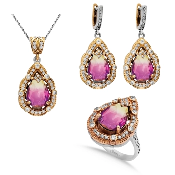 Komplet srebrny z ametrynem i cyrkoniami